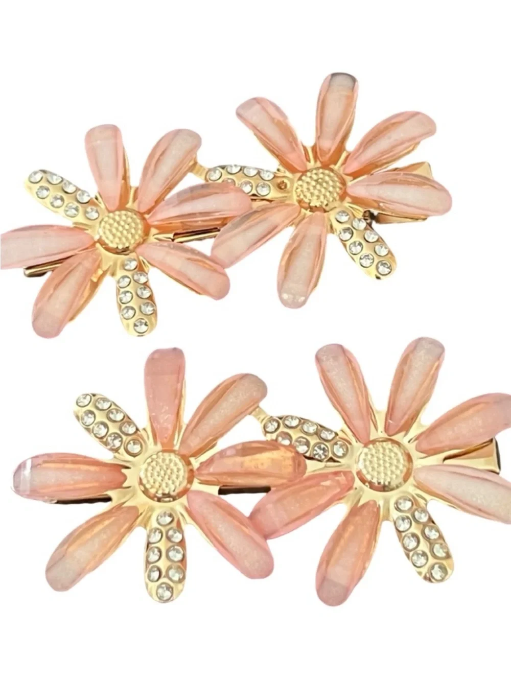 Gold Center Pink Daisy Hair Clips — Set
